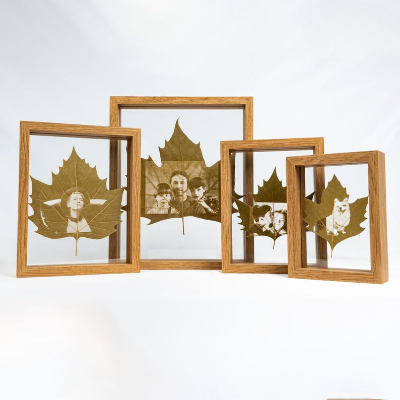 Customized Leaf Carving Photos Art, Personalized gift, Personalized Leaf Photos, Picture Frame Leaf Art, Wood Photo Frame, Anniversary Gift